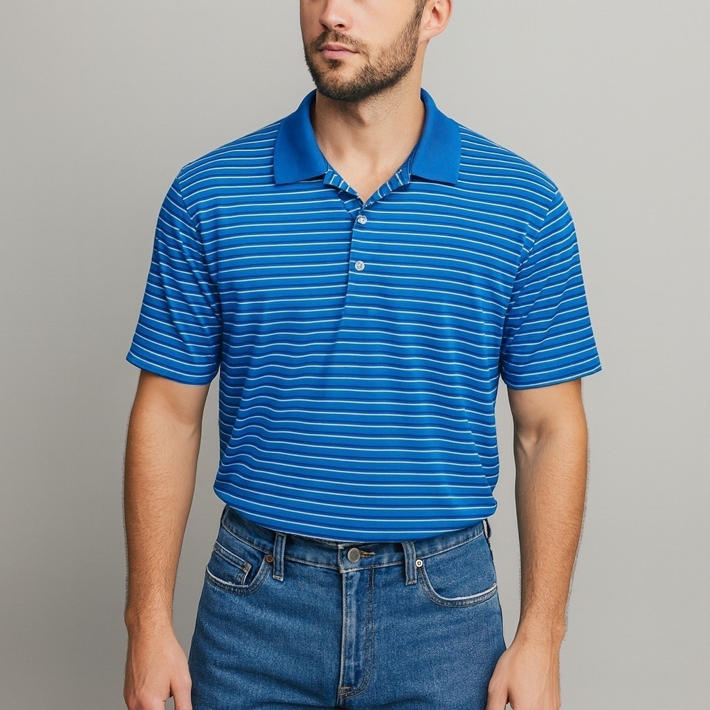 Adidas Men’s Polo Shirt Blue Striped Short Sleeve Size 2XL